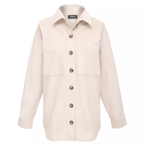 Monrow Corduroy Oversized Shacket Taupe Women's Medium NWT HJ0212-2 - Picture 7 of 16